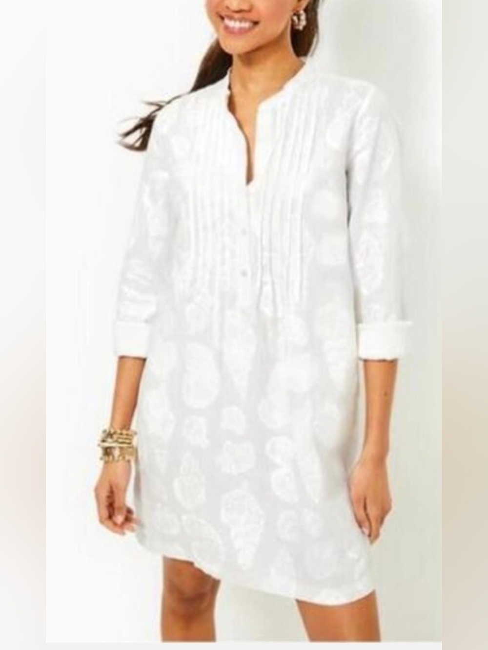 Lilly Pulitzer Rhoda Linen Dress Popover Tunic Resort White Shells Size 12